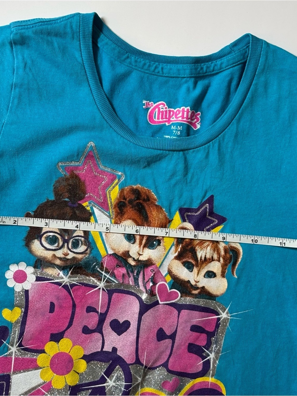 Vintage Y2K The Chipettes Peace Graphic T-Shirt Blue Girls M 7/8 Coquette - Picture 6 of 7